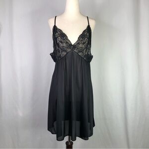 Vintage Shadowline black sheer short slip lace bodice made in USA glam sissy S